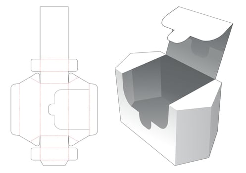 Hexagonal packaging with zipping opening die cut template vector