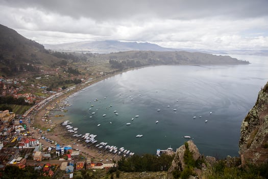 View at town Copacabana on Titicaca lake in Bolivia photo
