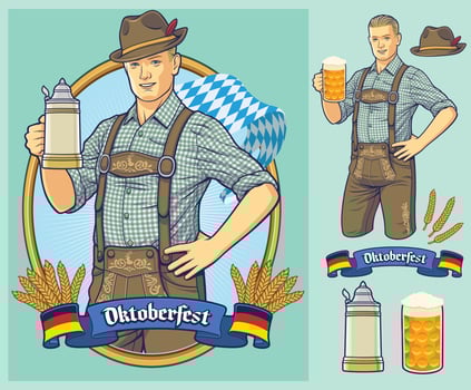 Oktoberfest design German man carrying wearing lederhosen vector