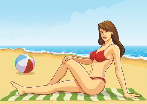 Bikini Girl Relax on the Beach vector