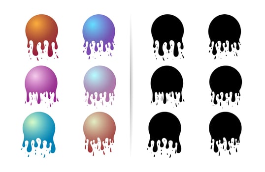 Dripping spheres with silhouettes isolated on white background vector