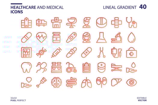 Healthcare and medical icon set in line gradient style vector