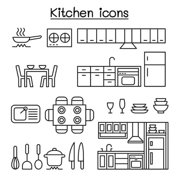 Kitchen icon set in thin line style vector