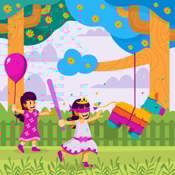 Children Play with Pinata in Cinco De Mayo vector