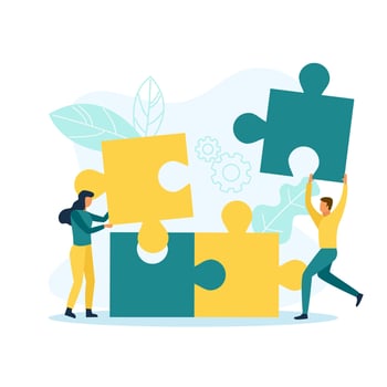 Business people with puzzle pieces vector