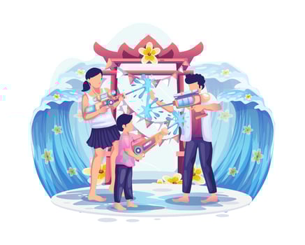 People playing water gun in Songkran festival, Thailand Traditional New Year's Day vector