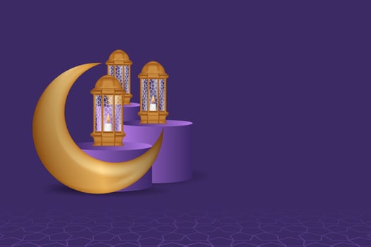 Realistic ramadan kareem sale banner with 3d podium. vector