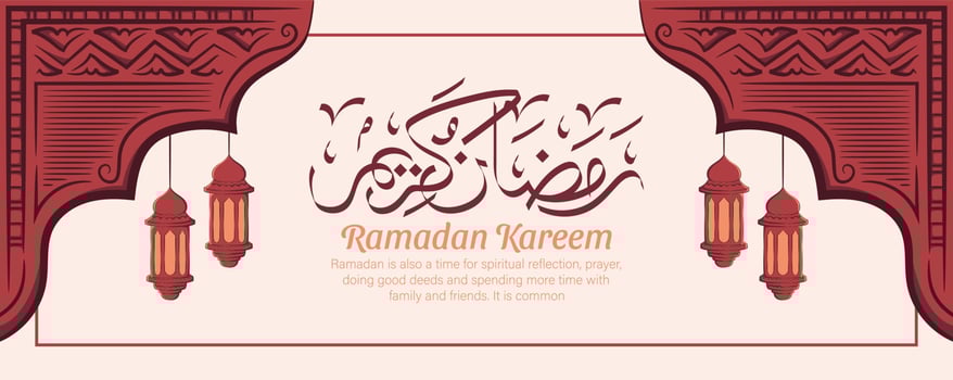 Hand drawn illustration of Ramadan Kareem Iftar party celebration. Islamic Holy Month 1442 H. vector