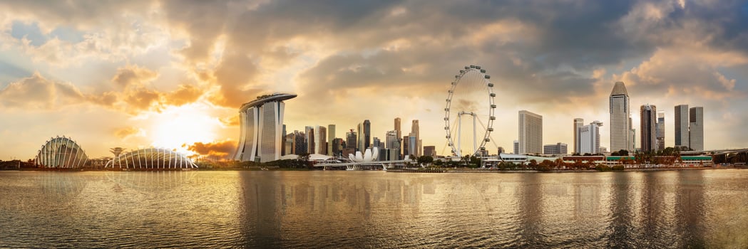 Panorama view of Singapore financial district skyline at Marina photo