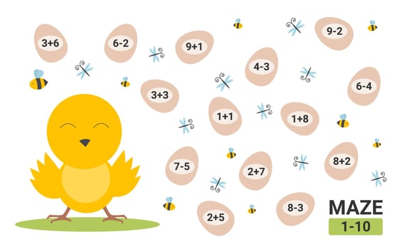 Maze game for children. Educational children math maze activity. vector