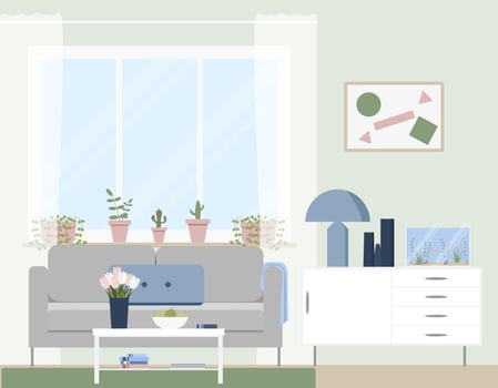 Trendy interior design of a living room. vector