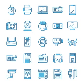 Set of Device and gadget icons with blue style. vector
