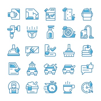 Set of Carwash icons with blue style. vector