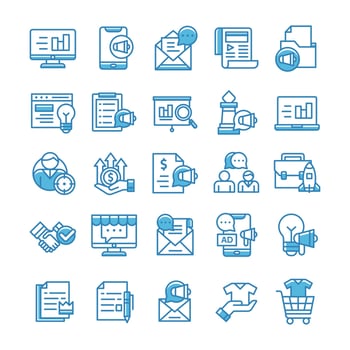 Set of Marketing icons with blue style. vector
