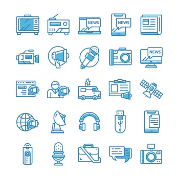 Set of Mass media icons with blue style. vector