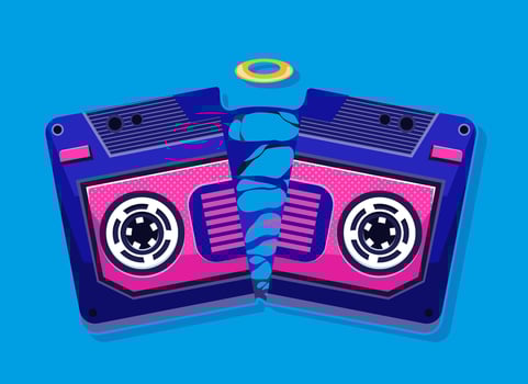 Cassette broken illustration. Vector fun art