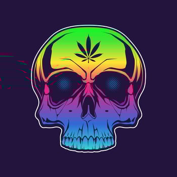 Colorful skull with weed sign. Vector design