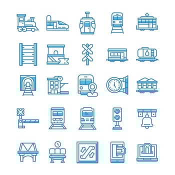 Set of Railway icons with blue style. vector
