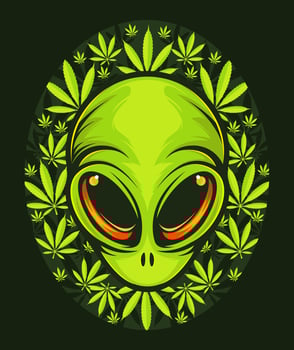 Smoking Alien poster for for t-shirt print. Vector fashion illustration .