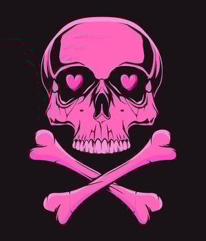 Pink skull with bones. Illustration for t-shirt print. Vector fashion illustration
