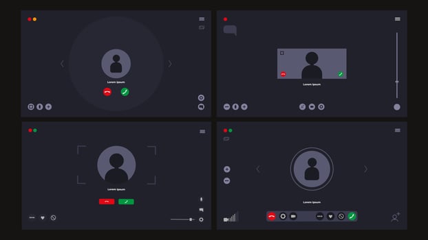Conference video call set. Video chat user interface. Vector illustration design.
