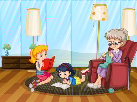 Happy family in the living room scene vector