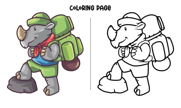 Adventure Rhino Coloring Page vector