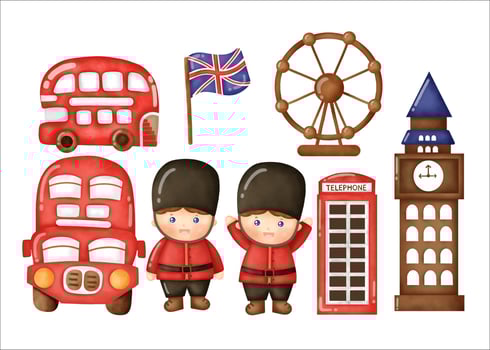 Watercolor London England set. vector