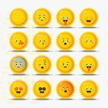Set of cute sun with emoticons vector