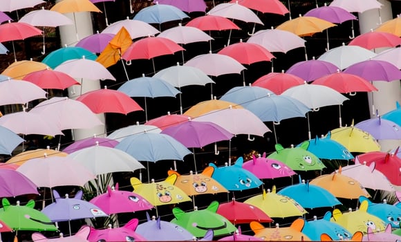 Full variety of beautiful colorful umbrellas photo