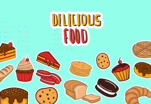 Colorful Hand Drawn Bread and Cake Background vector