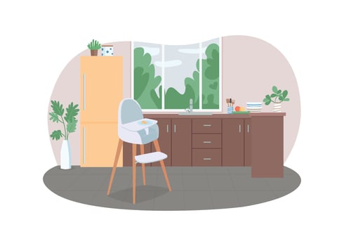 Kitchen with highchair 2D vector web banner, poster