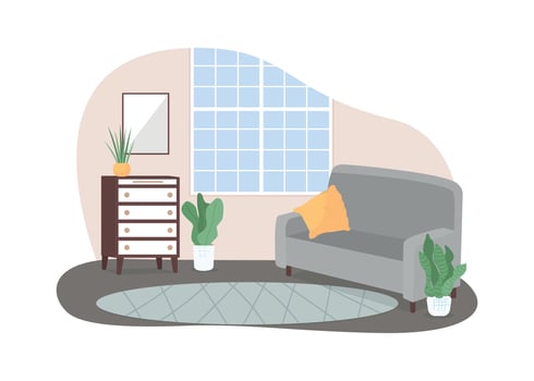 Modern home lounge area 2D vector web banner, poster