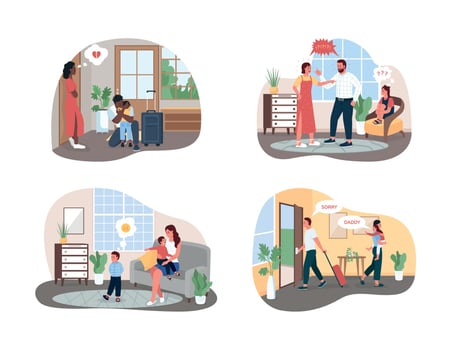 Family conflict 2D vector web banner, poster set