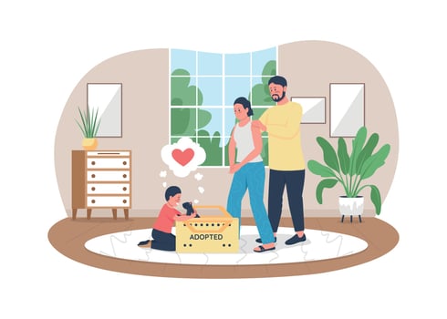 Family take cat home 2D vector web banner, poster