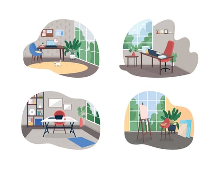 Home work studio 2D vector web banner, poster set