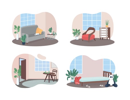 Family rooms interior 2D vector web banner, poster set