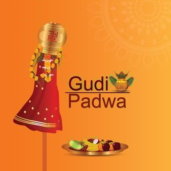 Gudi padwa celebration background with traditional pot vector