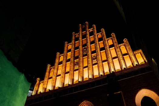 tourist area of the old town in night Warshawa photo