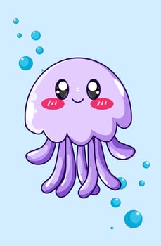 happy and funny purple jellyfish cartoon illustration vector