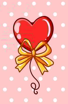 Heart balloon with gold ribbon cartoon illustration vector