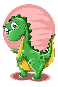 A little cute dinosaur with pink background animal vector illustration