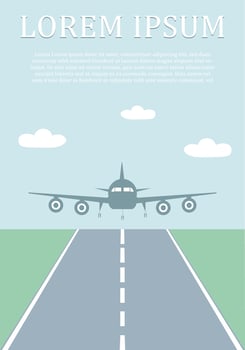 Landing plane over runway. Flat and color travel concept background. vector