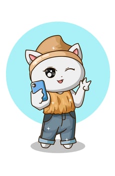 Cute white cat doing selfie vector illustration
