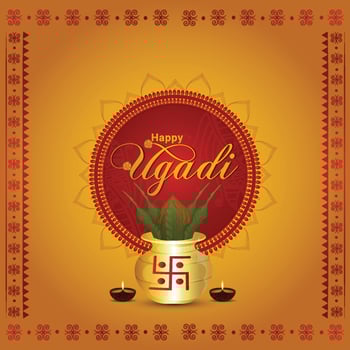 Happy gudi padwa indian festival greeting card with vector kalash