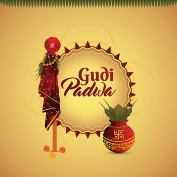 Happy ugadi celebration card with creative illustration vector