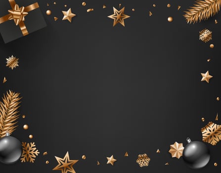 Christmas frame, fir branches, shiny baubles and snowflakes vector