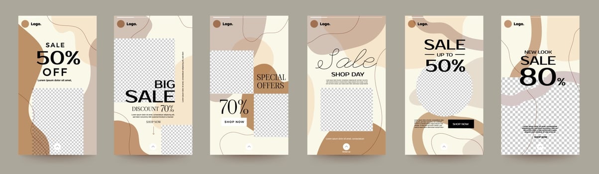 Set of social media sale templates with organic shapes vector