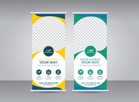 Travel and tourism agency roll-up banner design template vector