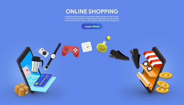 Online shopping between two smartphones vector